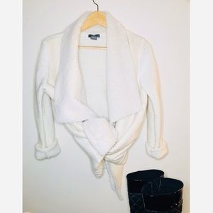 White faux suede/ faux fur cardigan